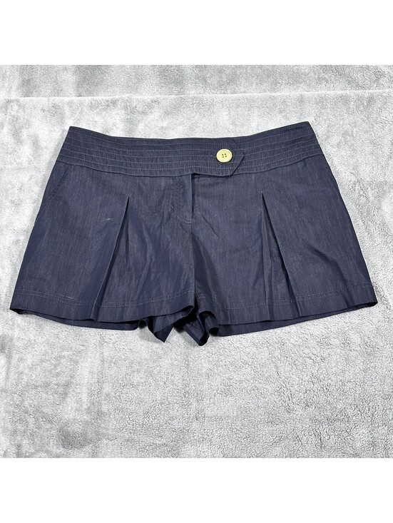 Cache Pants - Cache Women’s 12 Nazvy Blue Pleated Shorts W/Gold Button Excellent Slight Sheen